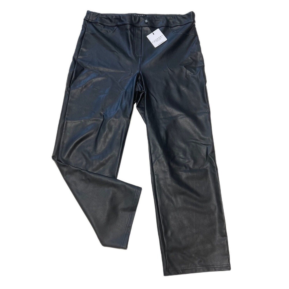 Laundry by Shelli Segal Faux Leather Pants Women Size XL Black Straight Leg NWT
